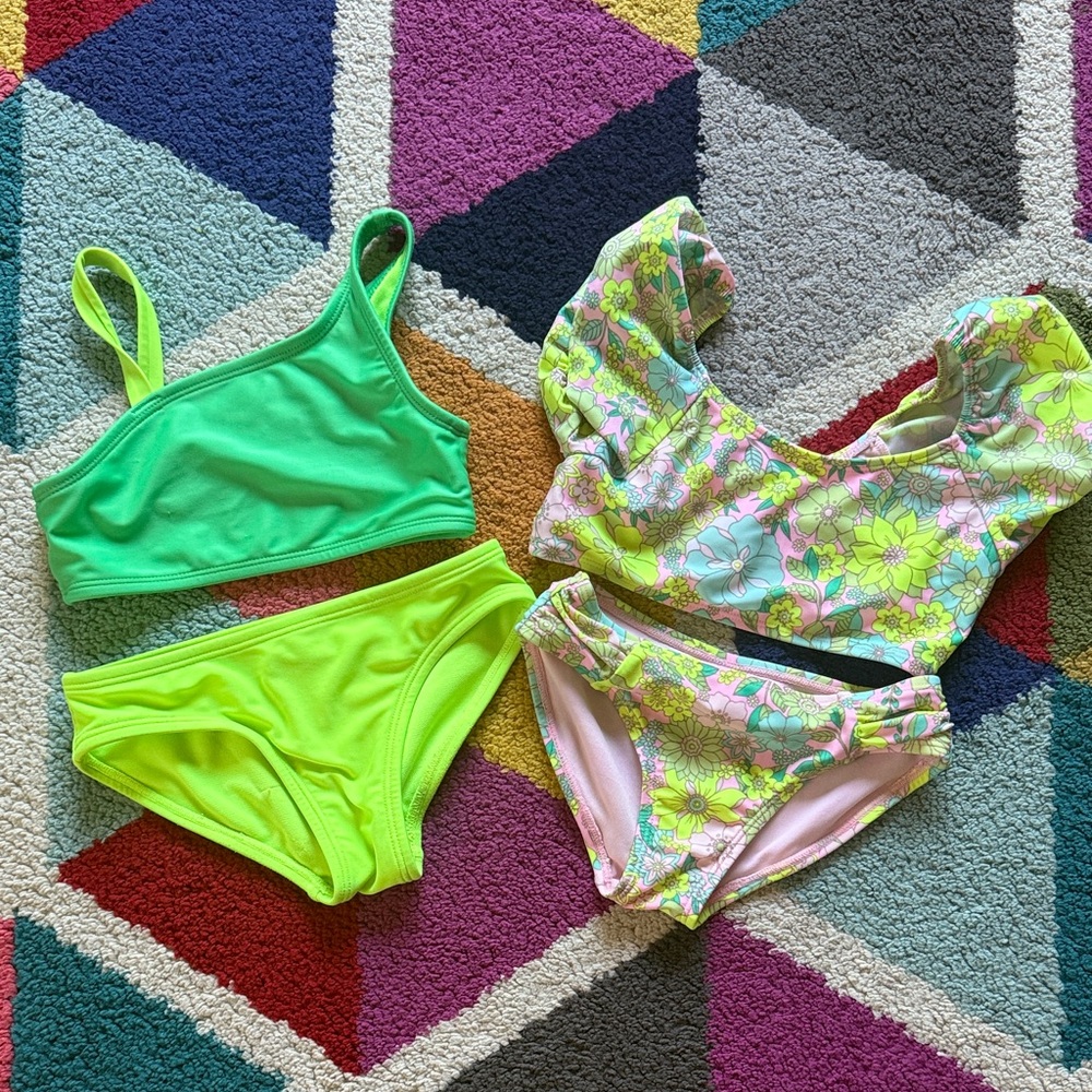 Cat & Jack Neon Solid and Floral Bikini Set